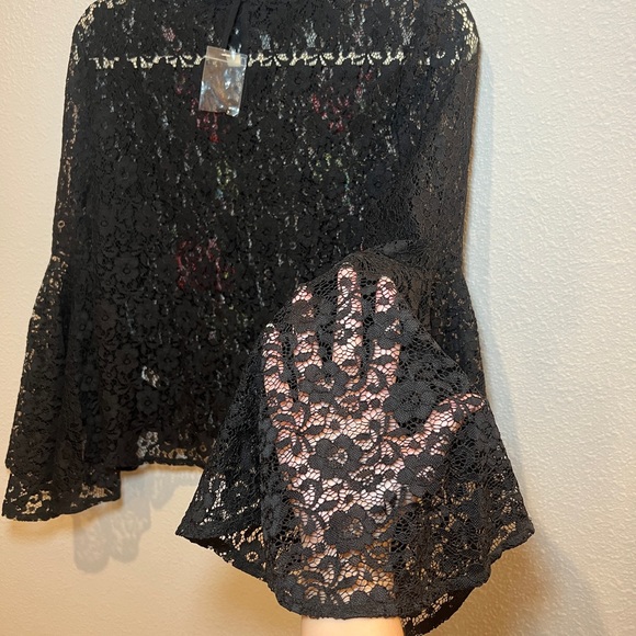 Jealous Tomate Black Lace Top Rosses Ruffle Sleeves Size S - Picture 9 of 9